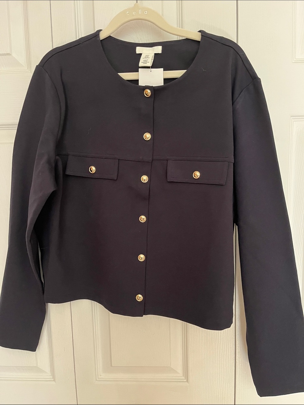 H&M Black Women's Button-Front Military-Style Jacket with Gold Buttons